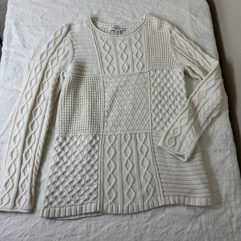 Coldwater Creek Cream Cable Knit Sweater Womens Sz PS Fisherman‎ Preppy Coastal - Picture 9 of 9